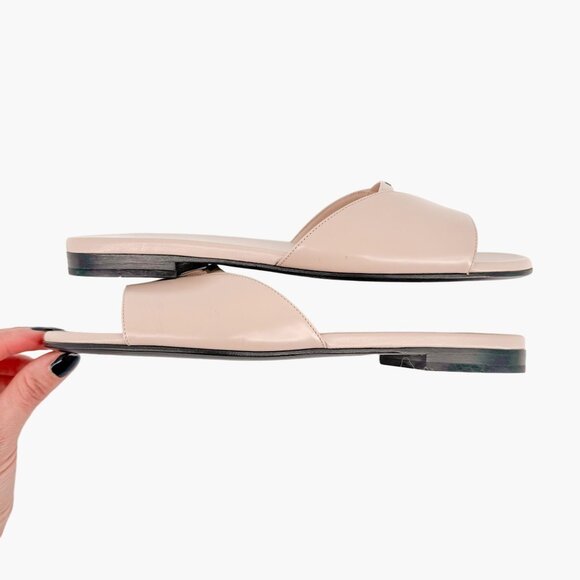 Prada Logo Cutout Flat Mule Sandals EU 37 US 7 Beige Tan Leather Slip On Slide - Picture 7 of 13